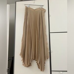 Massimo Dutti Asymmetrical Pleated Tan Skirt